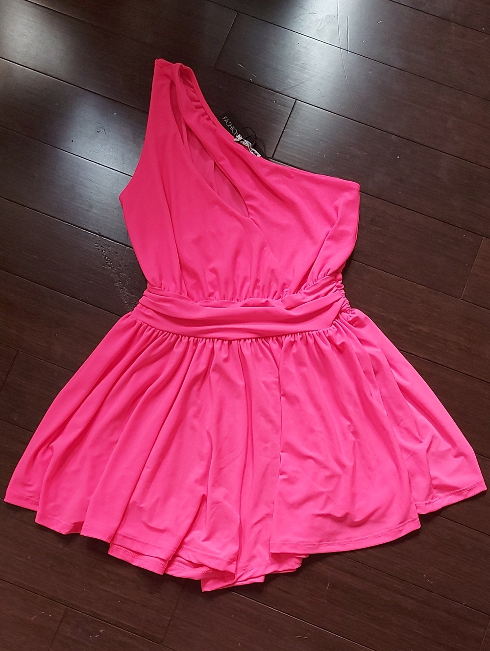Fashion Nova One-Shoulder Romper Shorts In Hot Pink